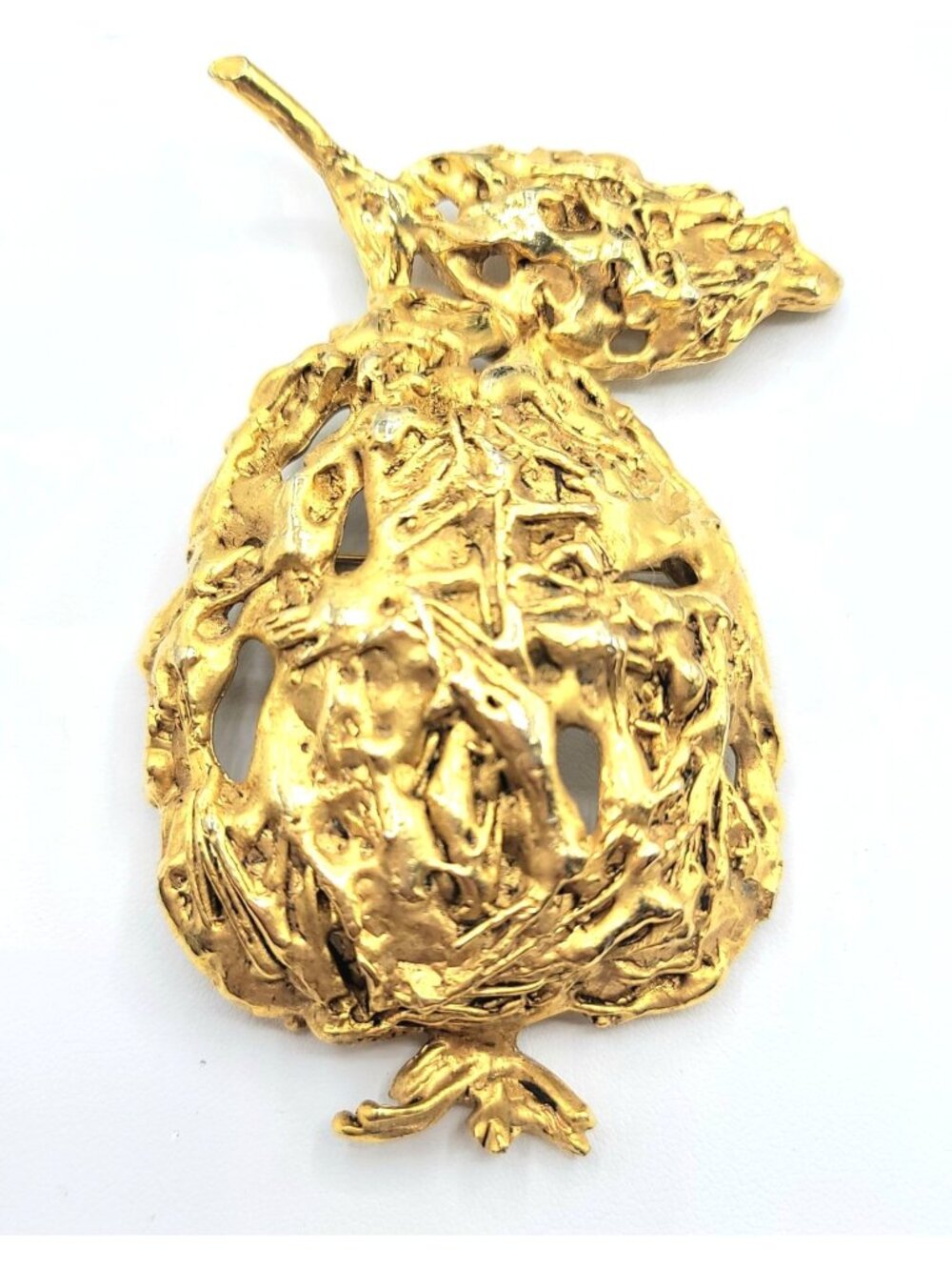 Erwin Pearl Gold Tone Brutalist Statement Brooch Pendant, Signed